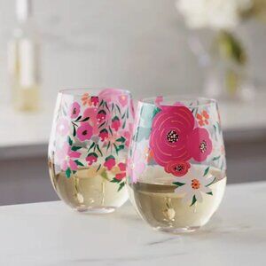 Cambridge Floral Bright Stemless Wine Glasses, Set of 2 - Multi